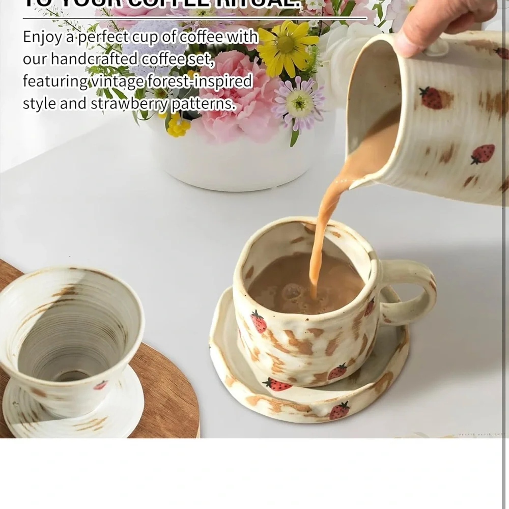 Strawberry Patterned Ceramic Coffee Set